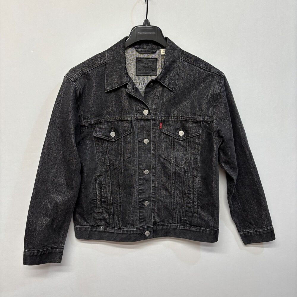 Levi's Women Metallic Glitter Jean Denim Trucker Jacket Size Large C061 -28
